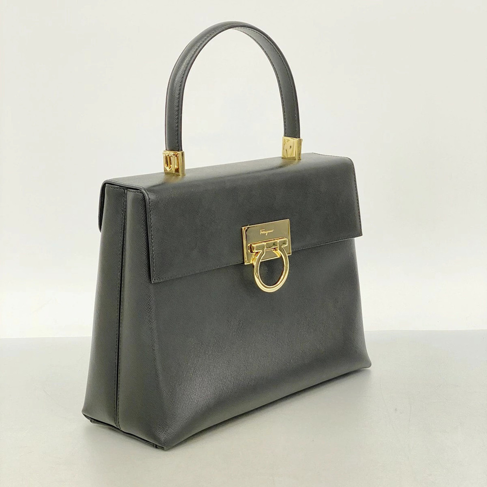 Salvatore Ferragamo Gancini Black Handbag Leather Black